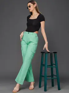 Miss Chase Women Wide Leg High-Rise Stretchable Cargo Jeans