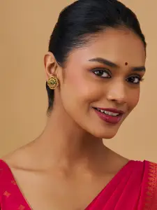 Kushal's Fashion Jewellery Embellished Bridal Stone Circular Silver Temple Studs