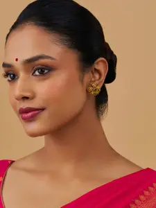 Kushal's Fashion Jewellery Embellished Bridal Silver Gold Plated Zircon Temple Studs