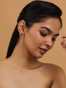 Kushal's Fashion Jewellery Gold-Plated Ruby Stone Studded Circular Zircon Studs