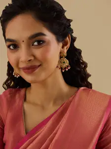 Kushal's Fashion Jewellery Gold-Plated Zircon Studded Contemporary Drop Earrings