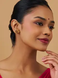 Kushal's Fashion Jewellery Gold-Plated Stone Studded Circular Temple Studs Earrings