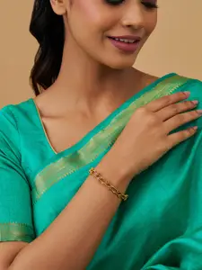 Kushal's Fashion Jewellery Set Of 2 Gold Plated Stone Studded Antique Bangles