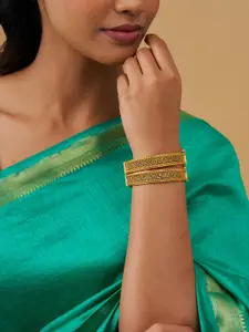 Kushal's Fashion Jewellery Set Of 2 Gold Plated Antique Bangles