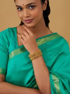 Kushal's Fashion Jewellery Set Of 2 Gold-Plated Stone Studded Antique Bangles