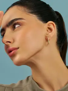 Kushal's Fashion Jewellery  Sterling Silver Zircon Gold-Plated Half Hoop Earrings