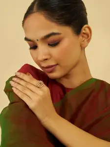 Kushal's Fashion Jewellery Embellished Bridal Gold Plated Stones Studded Finger Ring