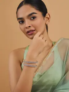 Kushal's Fashion Jewellery Embellished Bridal Set Of 2 Gold-Plated Zircon Studded Bangles