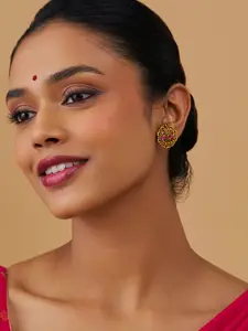 Kushal's Fashion Jewellery Silver Gold-Plated Stone Studded & Beaded Circular Temple Studs