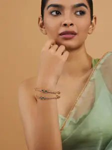 Kushal's Fashion Jewellery Set Of 2 Gold-Plated CZ-Studded Bangles