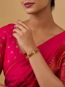 Kushal's Fashion Jewellery Set Of 2 Gold-Plated Stone-Studded Antique Bangles