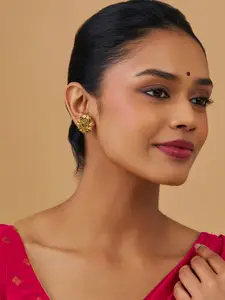 Kushal's Fashion Jewellery Silver Gold Plated Stone Studded & Beaded Circular Temple Studs