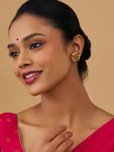 Kushal's Fashion Jewellery Silver Gold Plated Stone Studded & Beaded Circular Temple Studs