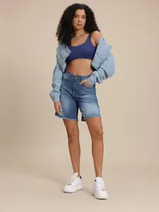 The Roadster Life Co. Women Pure Cotton Washed Denim Shorts