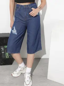 The Roadster Life Co. Women High-Rise Pure Cotton Denim Bermuda Shorts