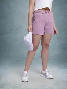 The Roadster Life Co. Women High-Rise Wide Leg Pure Cotton Frayed Denim Shorts