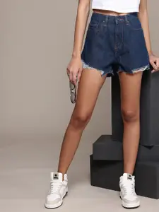 The Roadster Lifestyle Co Women Low-Rise Distressed Pure Cotton Denim Shorts