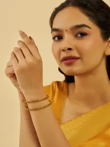 Kushal's Fashion Jewellery Set Of 2 Gold Plated Stone Studded Antique Bangles