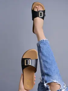 Shoetopia Girls Open Toe Flats with Buckles