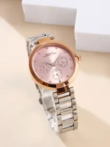 French Connection Women Embellished Dial & Stainless Steel Straps Analogue Watch FCN0118SM