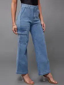 Miss Chase Women Wide Leg High-Rise Light Fade Stretchable Jeans