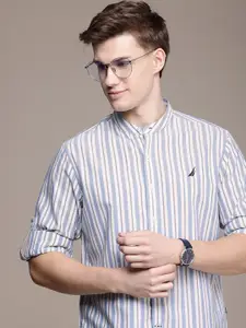 Nautica Premium Slim Fit Striped Pure Cotton Casual Shirt
