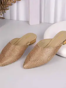 Mochi Women Block Heel Woven Design Mules