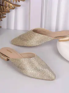 Mochi Women Woven Design Block Heel Mules
