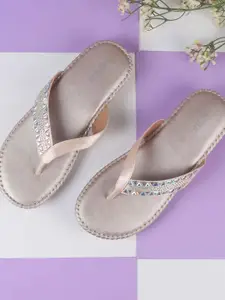 Mochi Women Striped Open Toe Flats