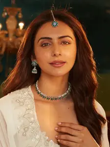 AccessHer Silver-Plated Stone Studded Necklace and Earrings With Maang Tika