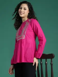 Sangria Women Embroidered Cotton Top