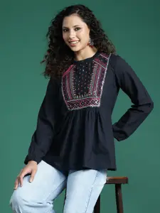 Sangria Women Embroidered Cotton Top