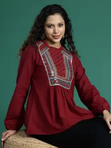 Sangria Embroidered Cotton Top