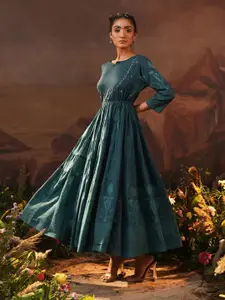 Ishin Women Cotton Ethnic Motifs Printed Fit & Flare Maxi Dress