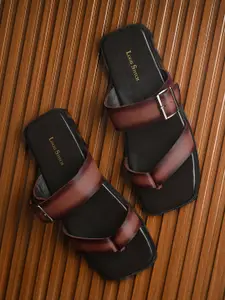 LOUIS STITCH Brunette Brown Open Toe Lightweight T-Strap Leather Sandal