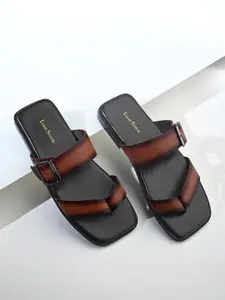 LOUIS STITCH Brunette Brown Open Toe Lightweight T-Strap Leather Sandal