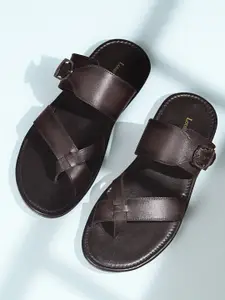 LOUIS STITCH Brunette Brown Lightweight Open Toe Leather Sandal with Adjustable Buckle