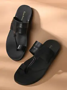 LOUIS STITCH Men Black Open Toe Lightweight Leather Sandals