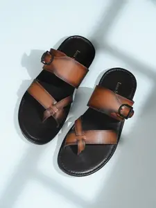 LOUIS STITCH Tan Lightweight Open Toe Leather Sandal with Adjustable Buckle