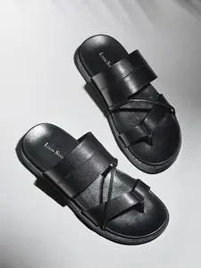 LOUIS STITCH Men Jet Black Open Toe Style Lightweight Toe Ring Sandal
