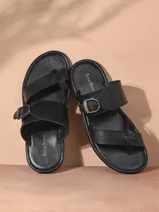 LOUIS STITCH Jet Black Lightweight Open Toe Leather Sandal with Adjustable Buckle