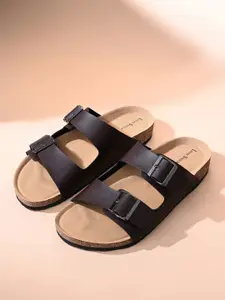 LOUIS STITCH Men Brunette Brown Lightweight Open Toe Double Strap Slip-on Cork Sandal