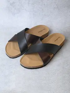 LOUIS STITCH Men Brunette Brown Lightweight Cross Strap Casual Slip-on Cork Sandal