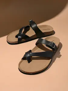 LOUIS STITCH Men Black Lightweight Open Toe ring Slip-on Cork Sandals