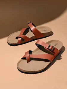 LOUIS STITCH Men Tan Lightweight Open Toe ring Slip-on Cork Sandal