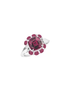 Kicky And Perky 925 Sterling Silver Rhodium-Plated Stones-Studded Finger Ring
