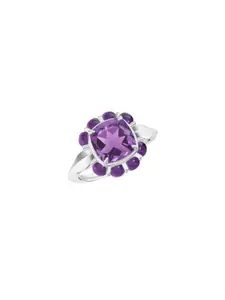 Kicky And Perky 925 Sterling Silver Rhodium-Plated Amethyst-Studded Finger Ring