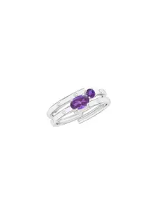Kicky And Perky 925 Sterling Silver Rhodium Plated Amethyst Stone-Studded Finger Ring