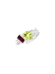 Kicky And Perky 925 Sterling Silver-Plated Quartz Studded Adjustable Ring