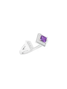 Kicky And Perky 92.5 Sterling Silver Rhodium-Plated Amethyst Stone Studded Finger Ring